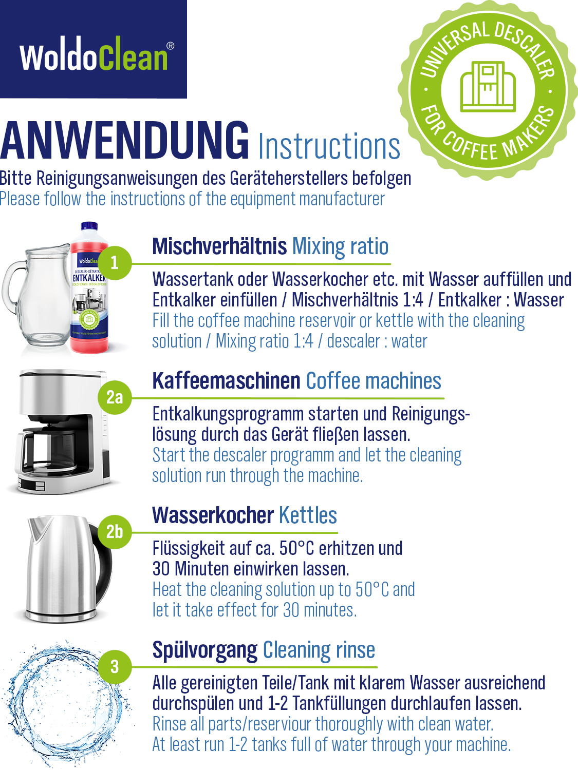 Kaffemaschinen Entkalkung 2er Set Schnell Entkalker Pulver für Wasserkocher 